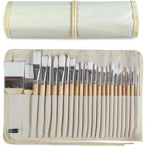 Paint Brushes Set of 24 Pieces Wooden Handles Brushes with Canvas Brush Case